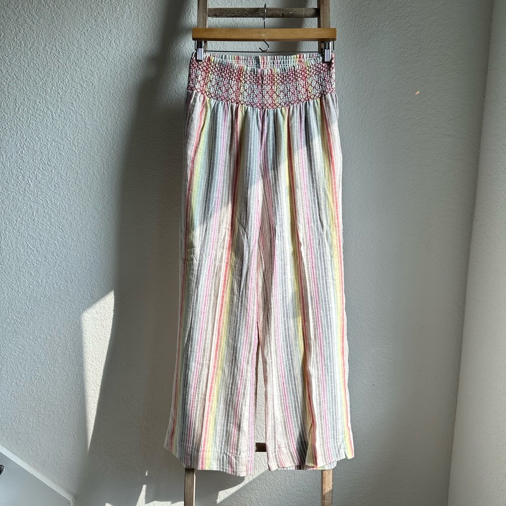 Rocks & Indigo Striped Wide Leg High Waist Linen Pants sz: Small NWOT
